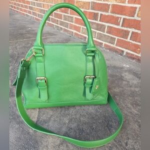 Ora Delphine Genuine Pebble Leather Kelly Green Crossbody Handbag w/ gold accent